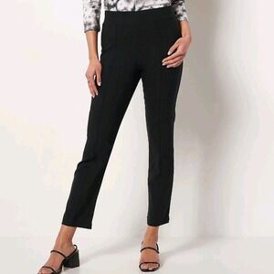 LOGO Lori Goldstein Anywear Stretch Black Pintuck Pull On Knit Pants Large